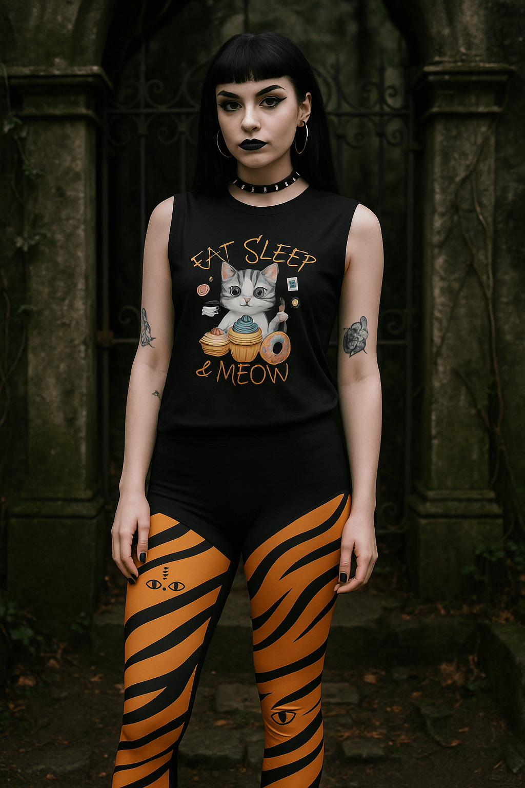 Eat, Sleep, Meow Women's Muscle Shirt - Skull Crushed Clothing